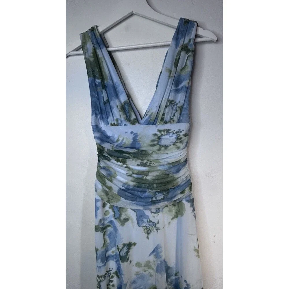 Abercrombie & Fitch Plunge Drop Waist maxi Dress Light Blue And Green Floral XS
